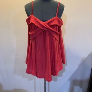 Coral off the shoulder sweater with spaghetti straps